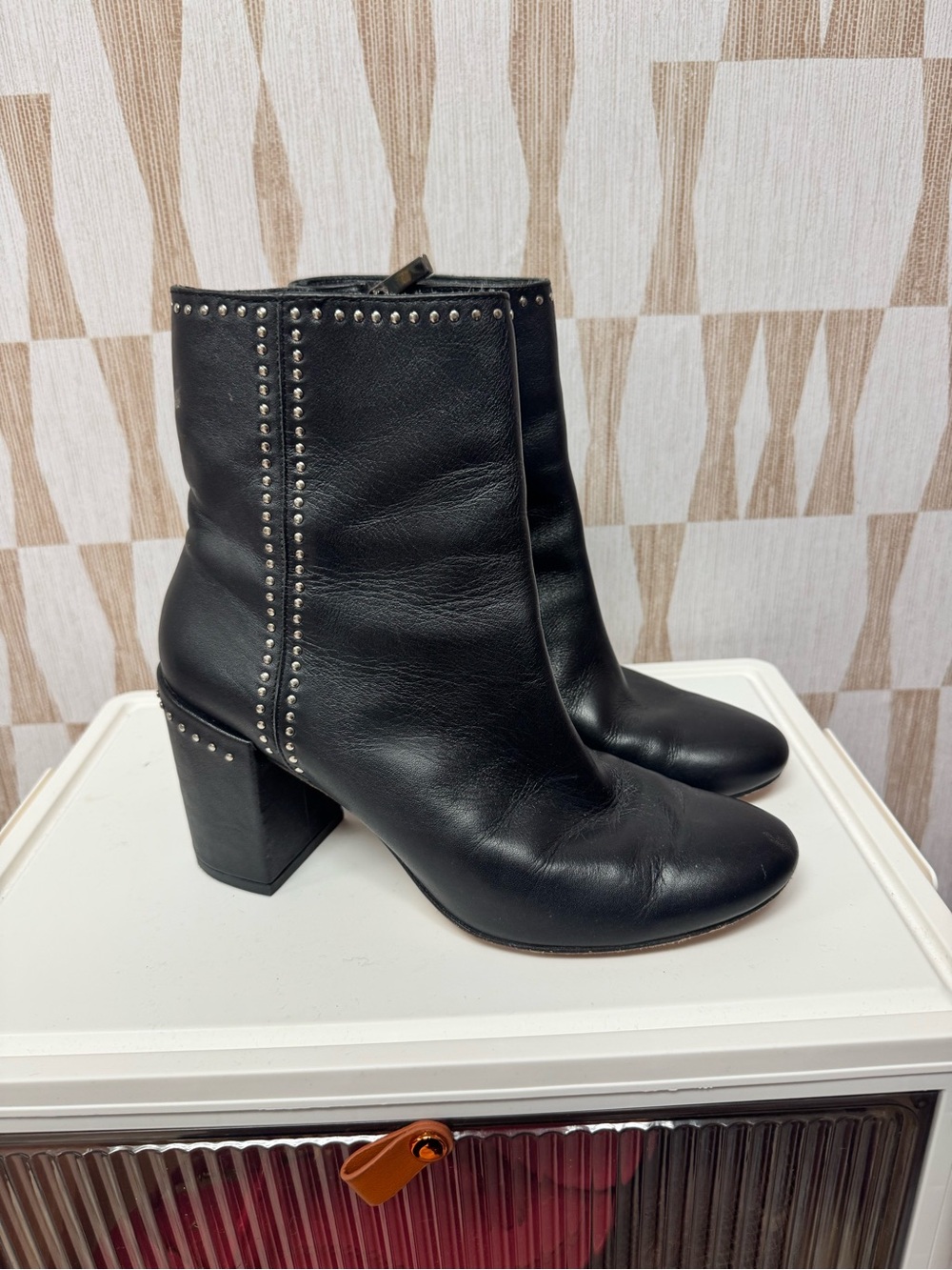 Thursday boot company black leather studded heeled ankle boots 8